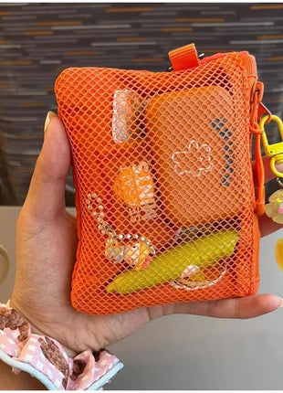 Travel Makeup Storage Bags New Mesh Coin Purse Simple Portable Mini Bag Multi-purpose Square Bag Double-layer Zipper Card Holder PlatiNum
