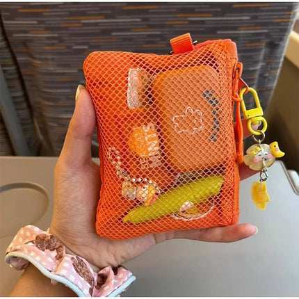 Travel Makeup Storage Bags New Mesh Coin Purse Simple Portable Mini Bag Multi-purpose Square Bag Double-layer Zipper Card Holder PlatiNum