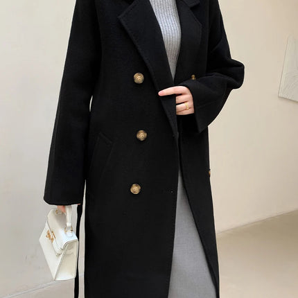 Ladies' 100% Cashmere Thick Double-Sided Extended Coat, Classic, Versatile and Fashionable for Business and Leisure