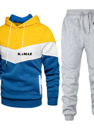 2025 Spring And Autumn Man's KAMAZ TRUCK Logo Print Convention Pocket Pullover Outdoor Sports Hoodies+Casual Long Pants Suits PlatiNum