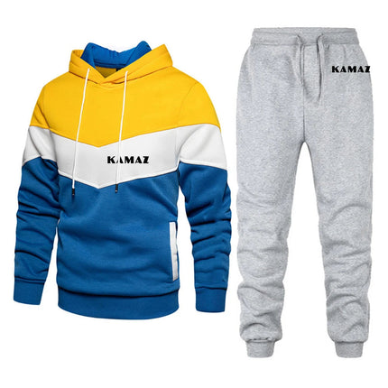 2025 Spring And Autumn Man's KAMAZ TRUCK Logo Print Convention Pocket Pullover Outdoor Sports Hoodies+Casual Long Pants Suits PlatiNum