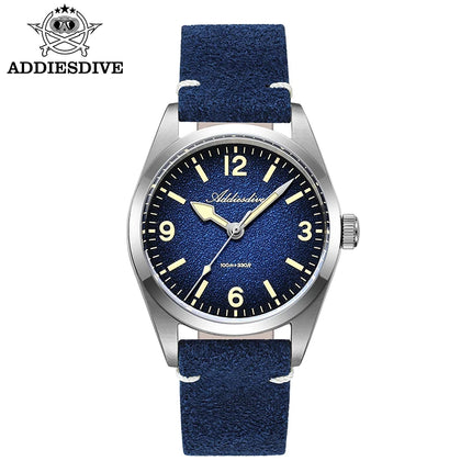 ADDIESDIVE NEW Luxury Quartz Men's 36mm Watch AD2544 Sapphire Crystal 100M Waterproof C3 Retro Luminous Leather Strap Wristwatch