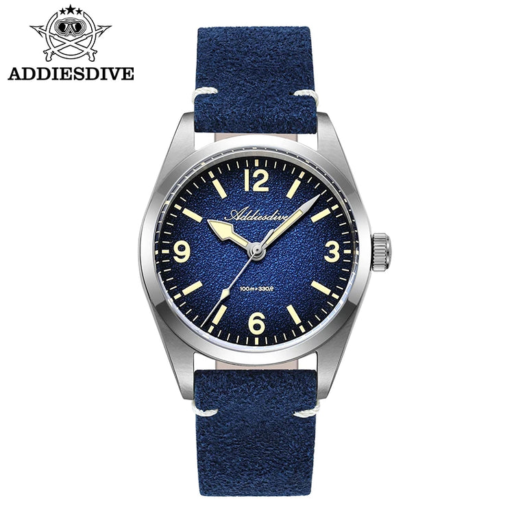 ADDIESDIVE NEW Luxury Quartz Men's 36mm Watch AD2544 Sapphire Crystal 100M Waterproof C3 Retro Luminous Leather Strap Wristwatch