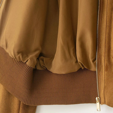 Ladies Short Vintage Faux Suede Autumn Winter Jacket Women Coat Stand-Collar Zip-up Field Trendy Streetwear Chic Jacket Female