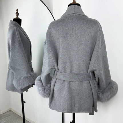 TARUXY Fox Fur Woolen Coats Women's Short Coat Office Lady Removable Elegant Double-sided Wool Overcoat 2025 New Cardigan Jacket
