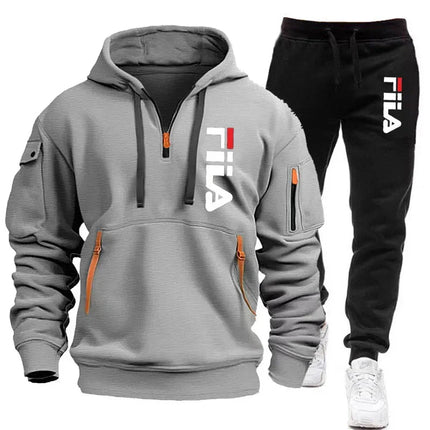 Autumn and winter hot selling men's hooded sweatshirt+casual pants two-piece outdoor multi pocket pullover and sports pants set PlatiNum