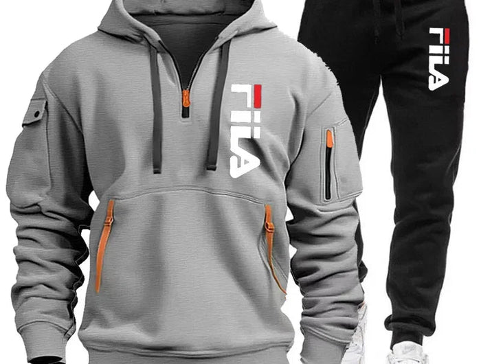 Autumn and winter hot selling men's hooded sweatshirt+casual pants two-piece outdoor multi pocket pullover and sports pants set PlatiNum
