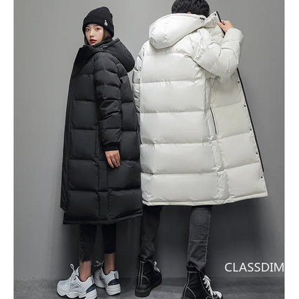 New Winter Men Long Puffer Jackets Hooded Duck Down Coats Unisex Casual Down Jackets Couples Outdoor Windproof Warm Jackets 3XL