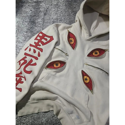 Men New Punk Six Eyes Multi Zipper Hoodies Cool Design Sweatshirt Y2k Streetwear Oversized Casual Fashion Couples Anime Hoodie﻿