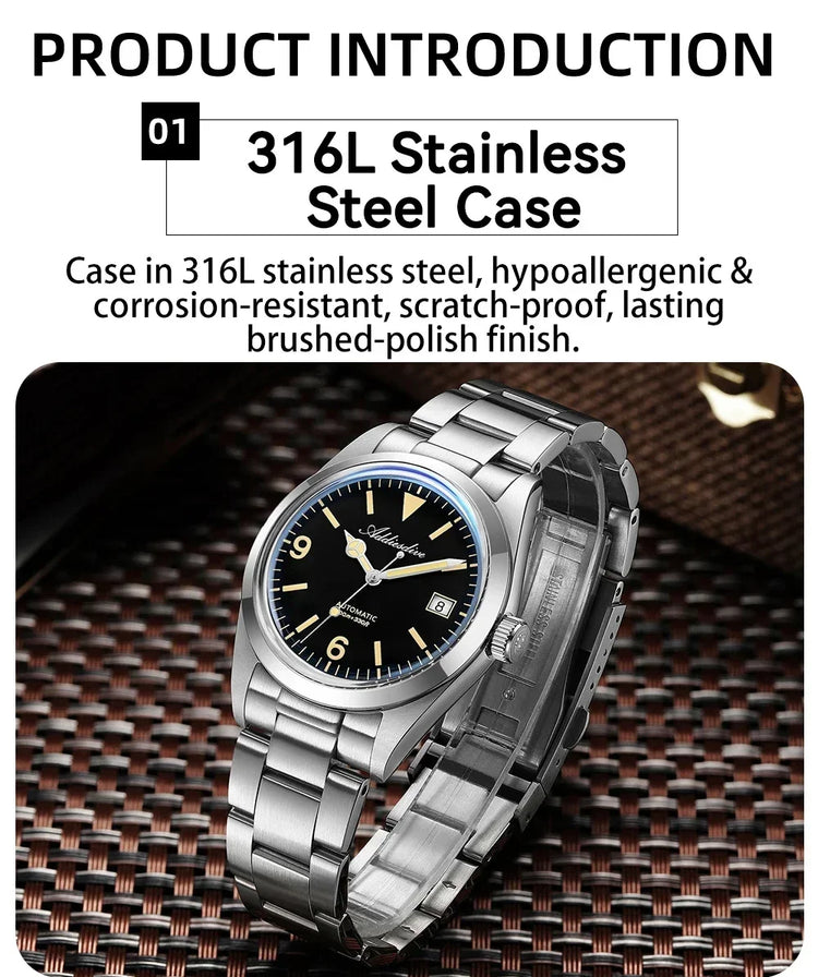 ADDIESDIVE AD2556 36mm Mechanical Automatic Watches Synthetic Sapphire Glass BGW9/C3 Super Luminous 100m Waterproof Men's Watch