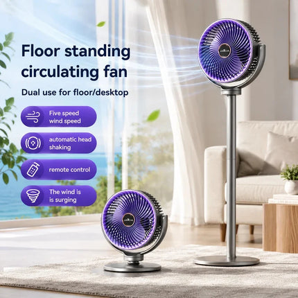 Ventilatore Turbo 3-in-1 per Circolazione d'Aria Domestica, Ventilatore da Terra e da Tavolo Retrattile con Telecomando, Ventilatore Portatile per Ufficio e Camera da Letto