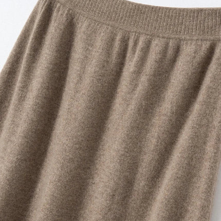 Korean Long Skirt Women's Wave Skirt 100% Cashmere Straight Skirt Knit Autumn Winter Skirt Warm Elegant Casual Knee Length Dress PlatiNum