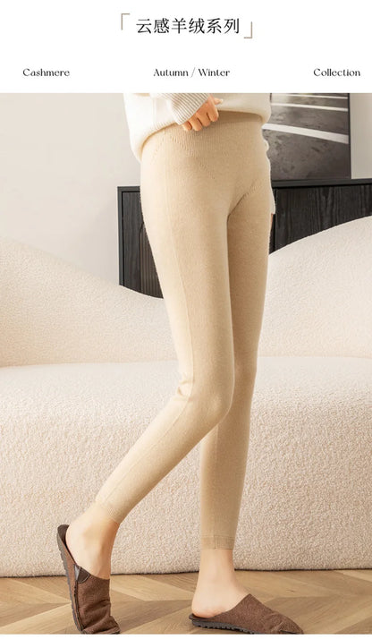 New Women's Cashmere Leggings Soft Comfortable Stretchy Solid Color Long Pants for Autumn Winter Season
