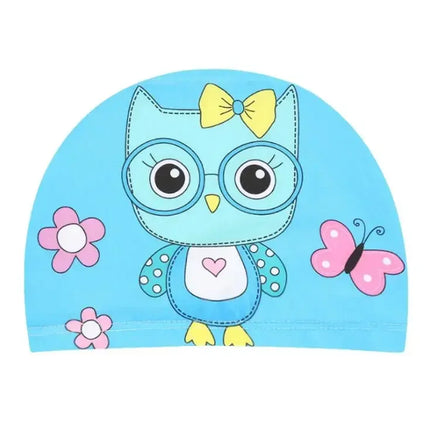 Kids Swim Cap Stretchy Fabric Cute Cartoon Long Hair Adorable Children Protect Ears Pool Hat for Boys and Girls