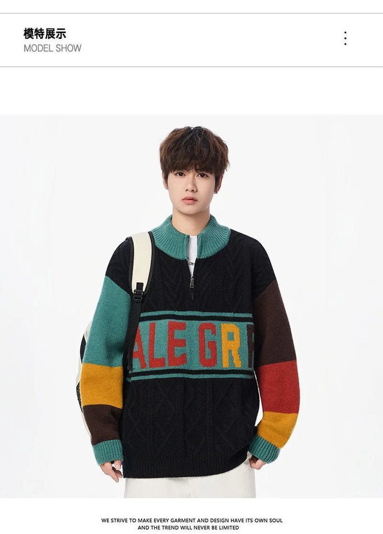 Autumn/winter Fashion Trend Retro Sports Thickened Warm Knitted Sweater Men's Loose Comfortable Large Size High Quality Sweater
