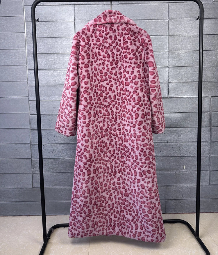 ZADORIN Elegant 130cm Long Furry Faux Rabbit Fur Coat Woman Y2K Clothes Leopard Lapel Faux Fur Jacket Woman Winter Fur Faux Coat