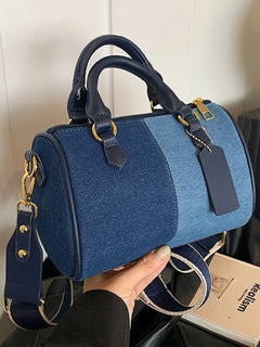 Patchwork Colorblock Mini Handbags For Women Denim Shoulder Cross Body Bags Casual Street Small Boston Bag 2025 Designer Purses
