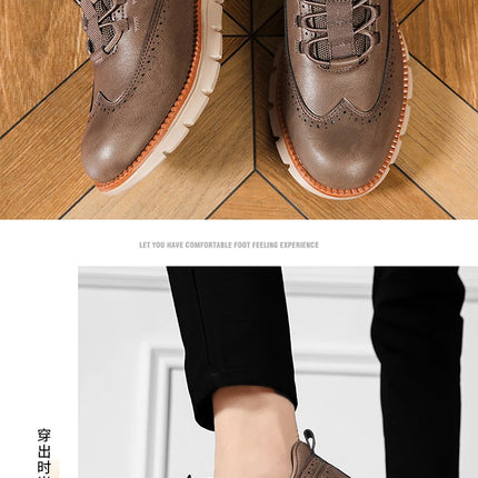 Men's Leather Casual Oxford Shoes, Breathable Anti-Slip Soft Sole Fashion Sneakers for Business Walking and Daily Wear