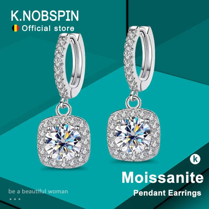 KNOBSPIN D Color Moissanite Earring 925 Sterling Sliver Plated with White Gold Earring for Women Wedding Engagement Fine Jewelry PlatiNum