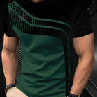 T-shirt a maniche corte in poliestere traspirante T-shirt a maniche corte con stampa digitale alla moda da uomo in strisce nere e grigie - Traspirante