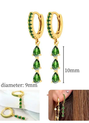 925 Sterling Silver Needle Green Zircon Gold Earrings Heart Hoop Earrings for Women Delicate Stud Earrings Luxury Jewelry Gifts PlatiNum