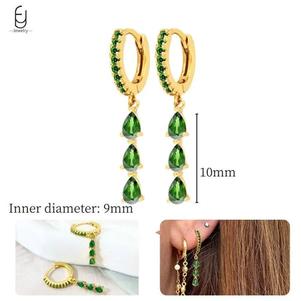 925 Sterling Silver Needle Green Zircon Gold Earrings Heart Hoop Earrings for Women Delicate Stud Earrings Luxury Jewelry Gifts PlatiNum