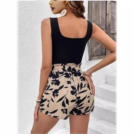 2025 Summer New Women's Floral Print Slim-Fit Casual Co-ord Set PlatiNum