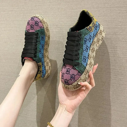 Spring 2025 New Khaki Crystal Women's Sneakers Fashion Versatile Casual Ladies Party Shiny Female Shoes