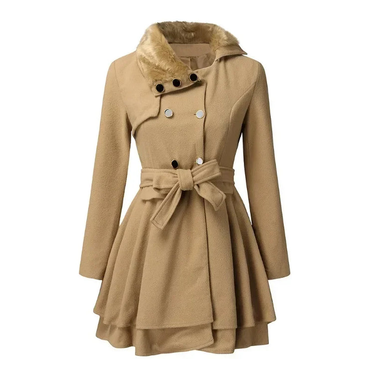 Women's Autumn Winter Slim Long Wool Sherpa Coats Double Breasted Padded Blends Jackets Solid Cashmere Coat England Style Trench
