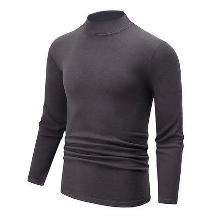 1/2piece Autumn And Winter Men's Semi High Neck Fashionable Base Long Sleeved Top Solid Color Casual Sports Fitness Warm T-shirt PlatiNum