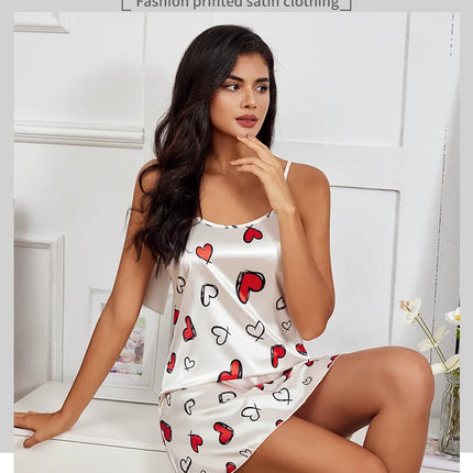 Indumenti da notte sexy per le donne Lingerie in raso Chemise Slip Camicia da notte Abito corto Camicia da notte Babydoll Pigiama Stampa Homewear Pijama