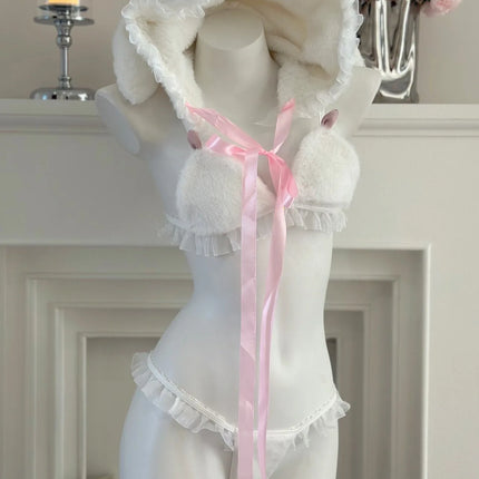 Sexy Bunny Girl Cosplay Lingerie Set Anime Plush Rabbit Ear Bra Panties Suit Role Play Temptation Costumes