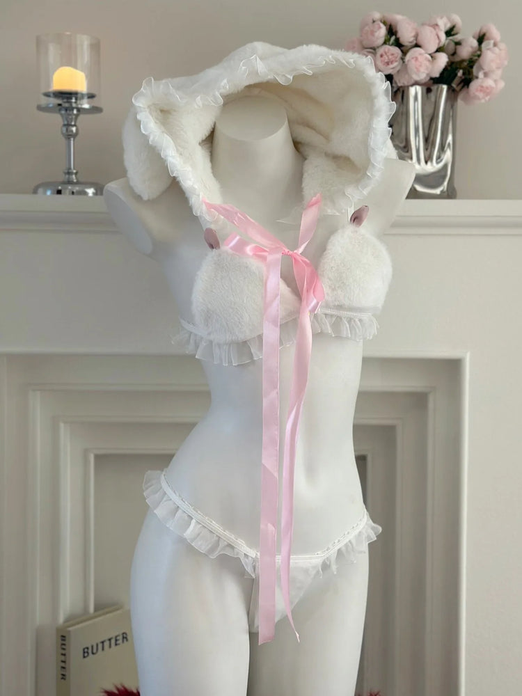 Sexy Bunny Girl Cosplay Lingerie Set Anime Plush Rabbit Ear Bra Panties Suit Role Play Temptation Costumes