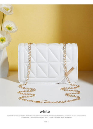 Trendy Embroidered Square Bag  - Diamond Pattern Shoulder Purse with Chain Strap & Magnetic Closure PlatiNum