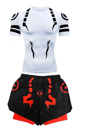 Anime Jujutsu Kaisen Set di compressione Tuta da fitness per uomo Camicia di compressione 3D ad asciugatura rapida + Pantaloncini da palestra Corsa Allenamento Abbigliamento sportivo platinumshop
