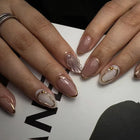 24Pcs Medium Almond Nude‑Pink 3D Textured Metallic Cat‑Eye French Sheer Press‑On False Nails For Nail Art Decor