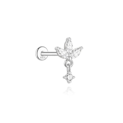 AIDE 1PC Sparkling Moissanite Piercing Stud Earrings 925 Sterling Silver Shining Circle Earring For Women Ear Bone Earring Jewel PlatiNum