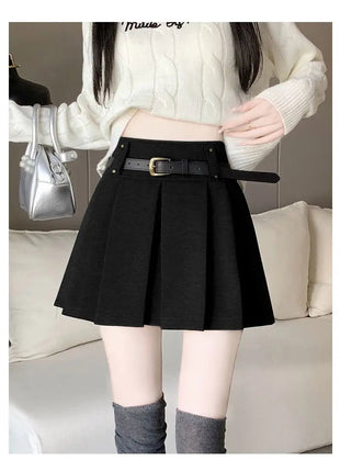 Autumn and Winter 2025 New High-waisted A-line Skirt College Style Sweet Versatile Woolen Pleated Skirt PlatiNum