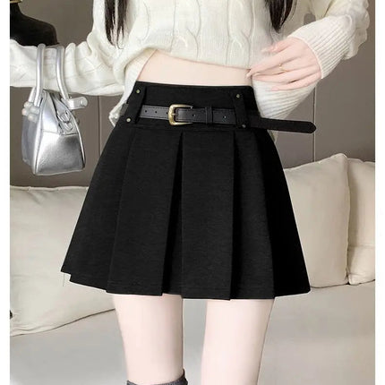 Autumn and Winter 2025 New High-waisted A-line Skirt College Style Sweet Versatile Woolen Pleated Skirt PlatiNum