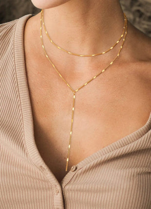 Lariat Gold Necklace for Women Teen Girls Mom, Dainty Long Necklace 14k Gold Plated STAINLESS STEEL Y-Shaped Pendant Necklaces PlatiNum