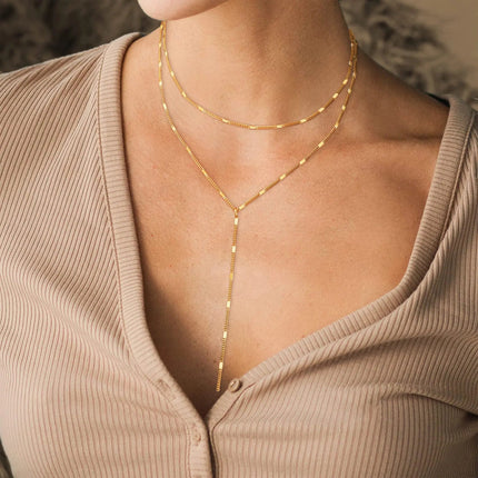 Lariat Gold Necklace for Women Teen Girls Mom, Dainty Long Necklace 14k Gold Plated STAINLESS STEEL Y-Shaped Pendant Necklaces PlatiNum
