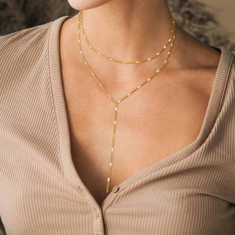 Lariat Gold Necklace for Women Teen Girls Mom, Dainty Long Necklace 14k Gold Plated STAINLESS STEEL Y-Shaped Pendant Necklaces PlatiNum