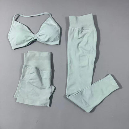Yoga fitness set 3pcs Impact Gym Set Women Bras and Yoga Set High Waist Scrunch Seamless Shorts Fitness Clothes Activewear Work
