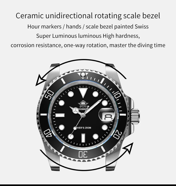 ADDIESDIVE Man Watch High Quality Ceramic Bezel Business Leisure 41mm Quartz Watches BGW9 Luminous 200m Waterproof Diver Watch