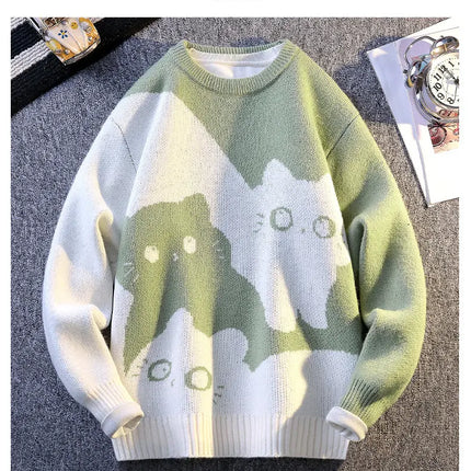 Cartoon Cat's New Knitted Sweater 2025 Men's Autumn/Winter Warm Knitted Sweater Men's Pullover Home Clothes