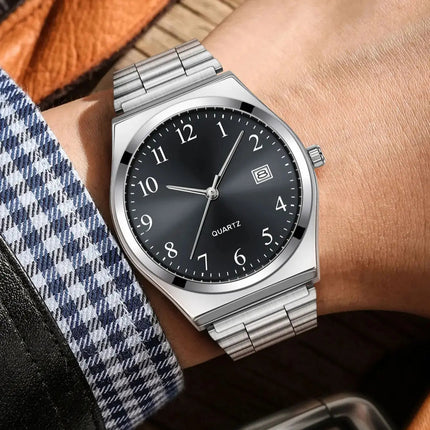 LUCKY FOX - Orologio da polso elegante e minimalista in acciaio inossidabile con quadrante nero - Cronometraggio preciso per tutti i giorni platinumshop