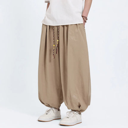 Pantaloni Estivi da Uomo Stile Cinese in Seta Ghiaccio con Motivo Drago Ukiyo-e, Comodi e Trendy, Pantaloni Casual Oversize da Uomo