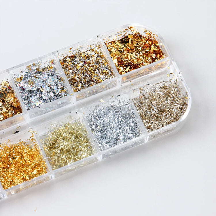 12 Color Gold Foils Gorgeous Nails Glitter Random Aluminum Flakes Paillette Chip Nail Design Shinny Sparkles Nail Art 2027