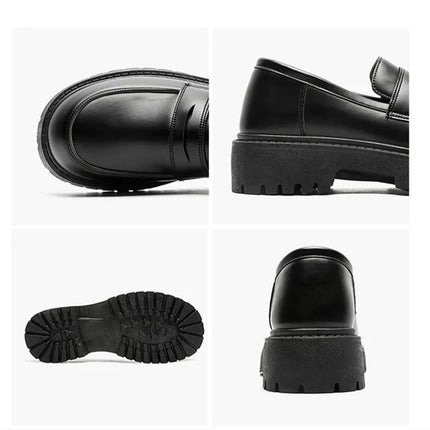 Mocassini STRONGSHEN scarpe da uomo in pelle con suola spessa scarpe da lavoro formali nere in stile britannico scarpe Casual Slip-On di lusso di moda