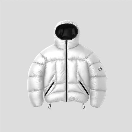 Men Shiny Puffer Jacket Back Homme Letter Print Hooded Down Coat Oversized Warm Winter Couple Bubble Coat Black White Unisex New